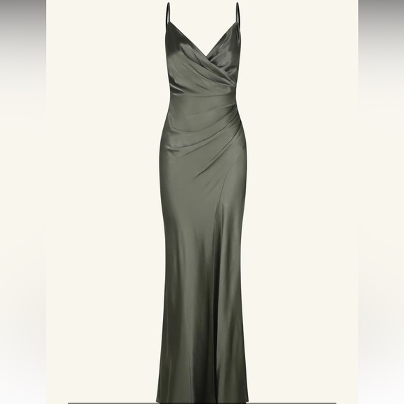 Shona Joy La Lune Cross Draped Maxi dress in Olive ball gown Christmas holiday - Picture 3 of 5